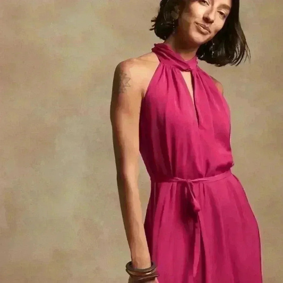 Twist-Neck Satin Midi Dress - Picture 9 of 13